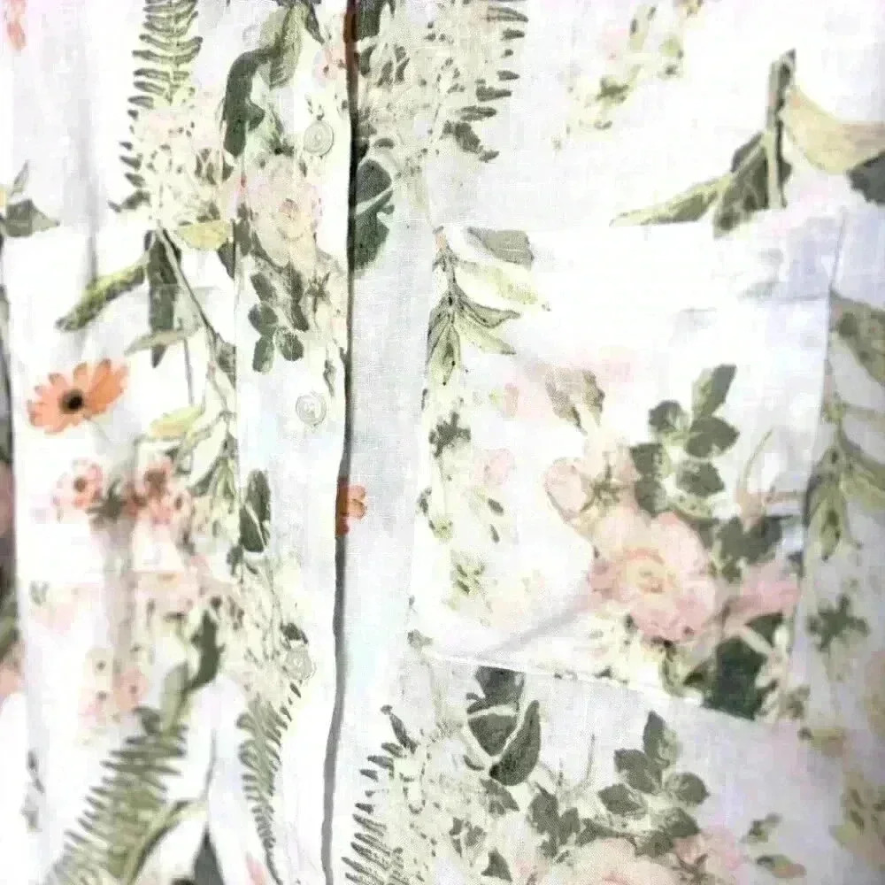 LORD & TAYLOR 100% Linen Floral Button Up Shirt Blouse Size  L or XL - Picture 2 of 6